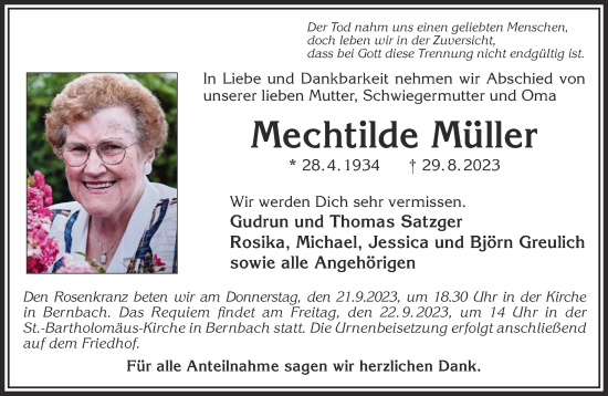 Traueranzeige von Mechtilde Müller von Gelnhäuser Neue Zeitung