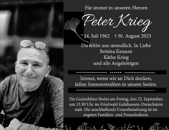 Traueranzeige von Peter Krieg von Gelnhäuser Neue Zeitung