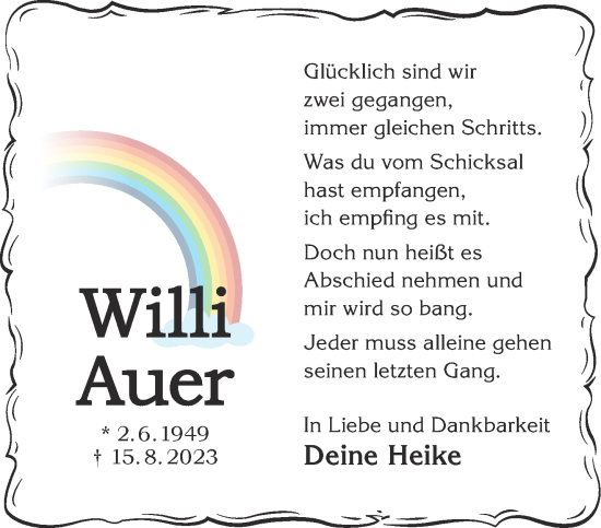 Traueranzeige von Willi Auer von Gelnhäuser Neue Zeitung