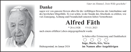 Traueranzeige von Alfred Fäth von Gelnhäuser Neue Zeitung