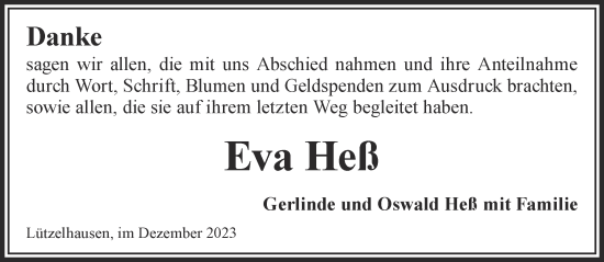 Traueranzeige von Eva Heß von Gelnhäuser Neue Zeitung