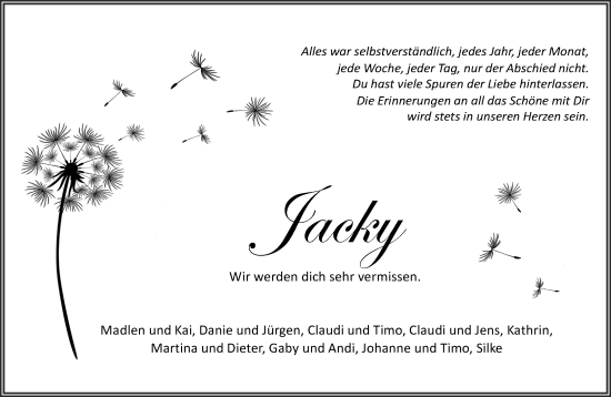 Traueranzeige von Jacky  von Gelnhäuser Neue Zeitung