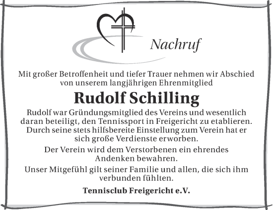 Traueranzeige von Rudolf Schilling von Mittelhessen-Bote