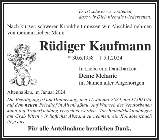 Traueranzeige von Rüdiger Kaufmann von Gelnhäuser Neue Zeitung