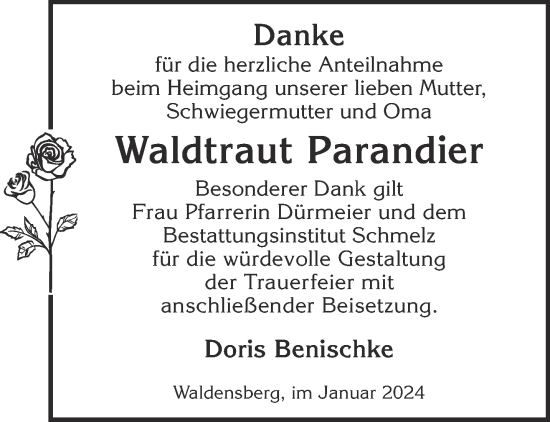 Traueranzeige von Waldtraut Parandier von Gelnhäuser Neue Zeitung