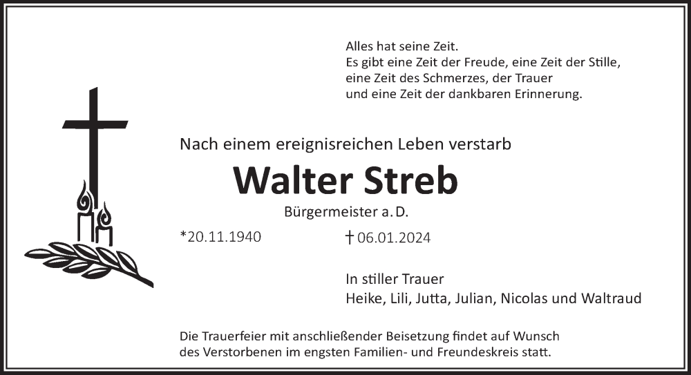  Traueranzeige für Walter Streb vom 13.01.2024 aus Gelnhäuser Neue Zeitung