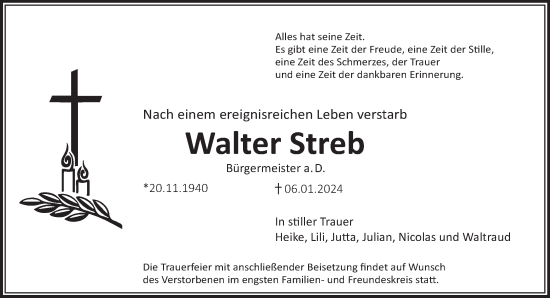 Traueranzeige von Walter Streb von Gelnhäuser Neue Zeitung