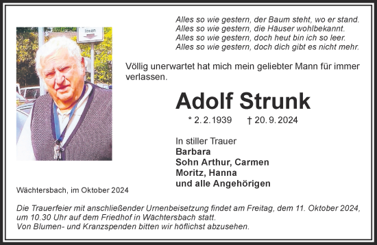 Traueranzeige von Adolf Strunk von Gelnhäuser Neue Zeitung