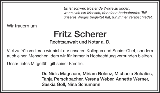 Traueranzeige von Fritz Scherer von Gelnhäuser Neue Zeitung