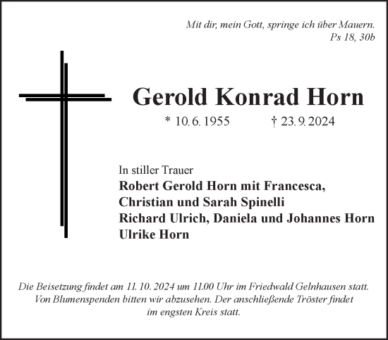 Traueranzeige von Gerold Konrad Horn von Gelnhäuser Neue Zeitung