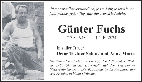 Traueranzeige von Günter Fuchs von Gelnhäuser Neue Zeitung