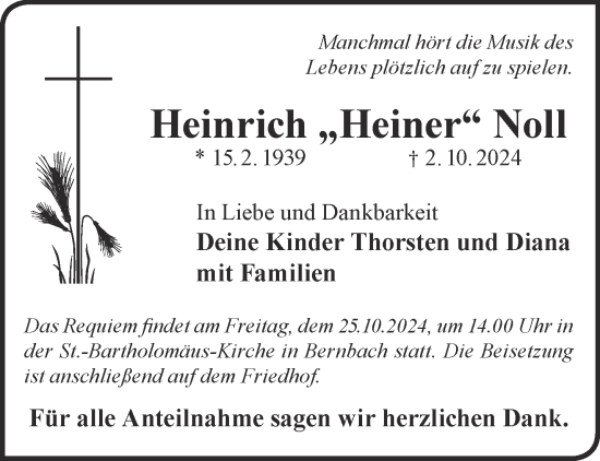 Traueranzeige von Heinrich Noll von Gelnhäuser Neue Zeitung