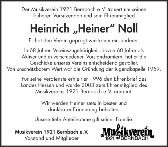 Traueranzeige von Heinrich Noll von Gelnhäuser Neue Zeitung