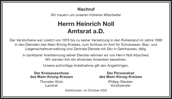 Traueranzeige von Heinrich Noll von Gelnhäuser Neue Zeitung