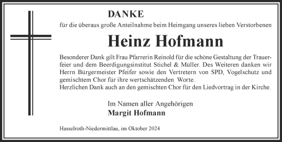 Traueranzeige von Heinz Hofmann von Gelnhäuser Neue Zeitung