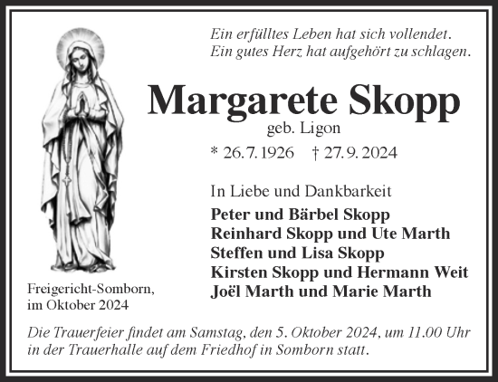 Traueranzeige von Margarete Skopp von Gelnhäuser Neue Zeitung