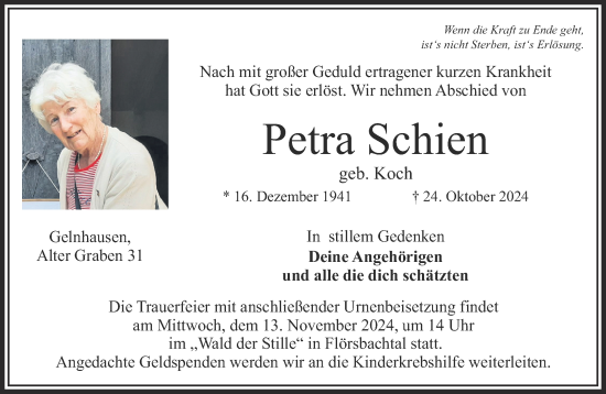 Traueranzeige von Petra Schien von Gelnhäuser Neue Zeitung