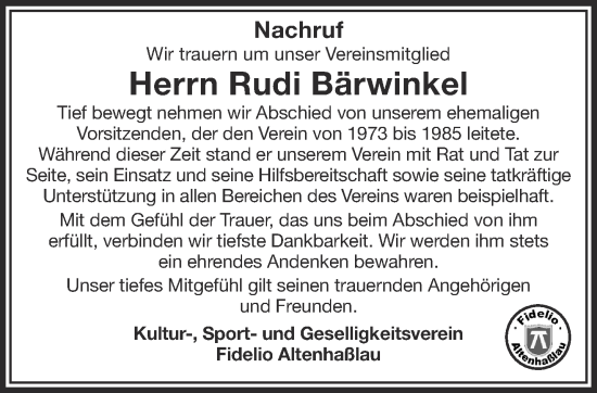 Traueranzeige von Rudi Bärwinkel von Mittelhessen-Bote