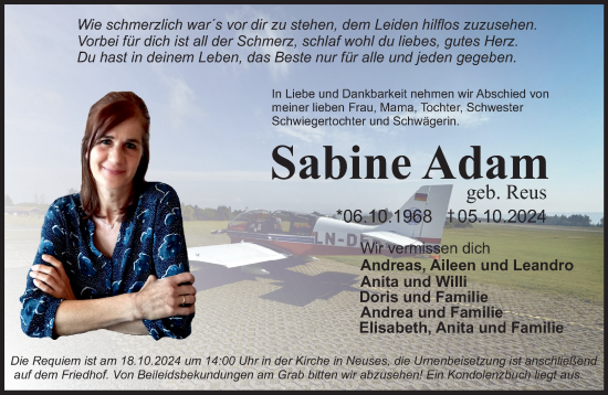 Traueranzeige von Sabine Adam von Gelnhäuser Neue Zeitung