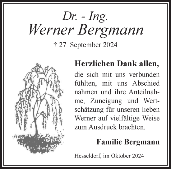 Traueranzeige von Werner Bergmann von Gelnhäuser Neue Zeitung