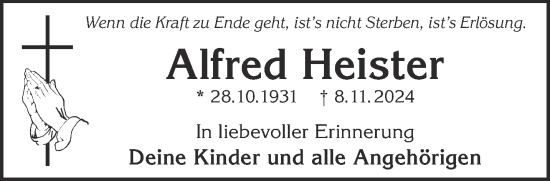 Traueranzeige von Alfred Heister von Gelnhäuser Neue Zeitung