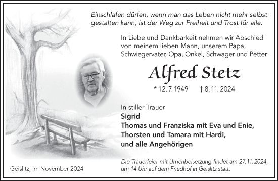 Traueranzeige von Alfred Stetz von Mittelhessen-Bote