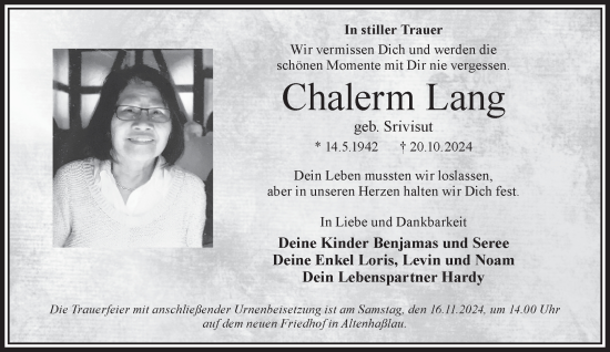 Traueranzeige von Chalerm Lang von Gelnhäuser Neue Zeitung