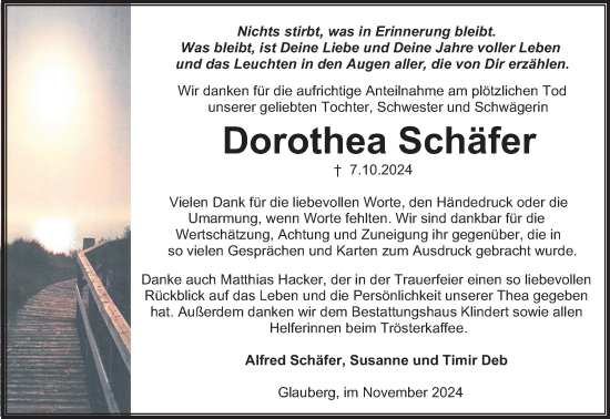 Traueranzeige von Dorothea Schäfer von Mittelhessen-Bote