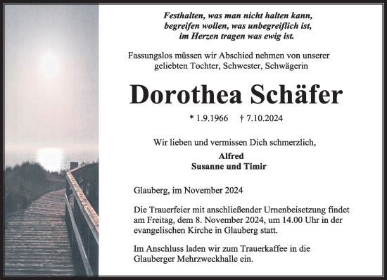 Traueranzeige von Dorothea Schäfer von Mittelhessen-Bote