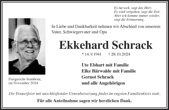 Traueranzeige von Ekkehard Schrack von Gelnhäuser Neue Zeitung