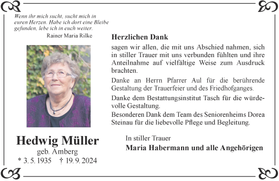 Traueranzeige von Hedwig Müller von Gelnhäuser Neue Zeitung