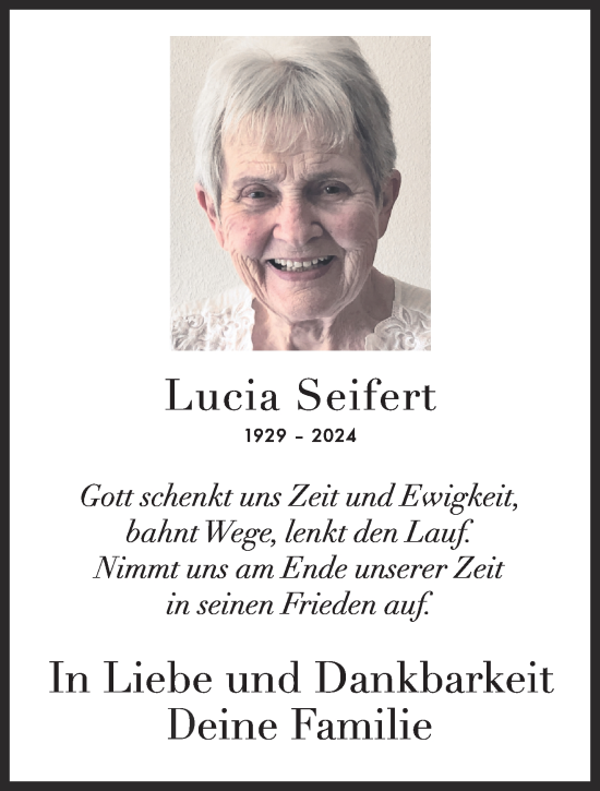 Traueranzeige von Lucia Seifert von Gelnhäuser Neue Zeitung