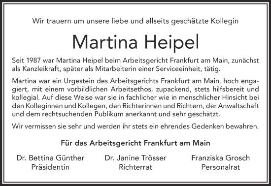 Traueranzeige von Martina Heipel von Gelnhäuser Neue Zeitung