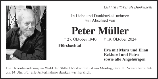 Traueranzeige von Peter Müller von Gelnhäuser Neue Zeitung