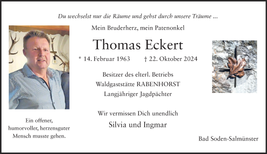 Traueranzeige von Thomas Eckert von Gelnhäuser Neue Zeitung