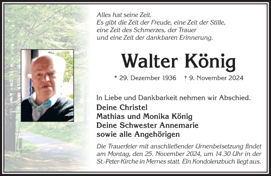 Traueranzeige von Walter König von Gelnhäuser Neue Zeitung