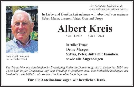 Traueranzeige von Albert Kreis von Gelnhäuser Neue Zeitung