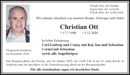 Traueranzeige von Christian Ott von Gelnhäuser Neue Zeitung