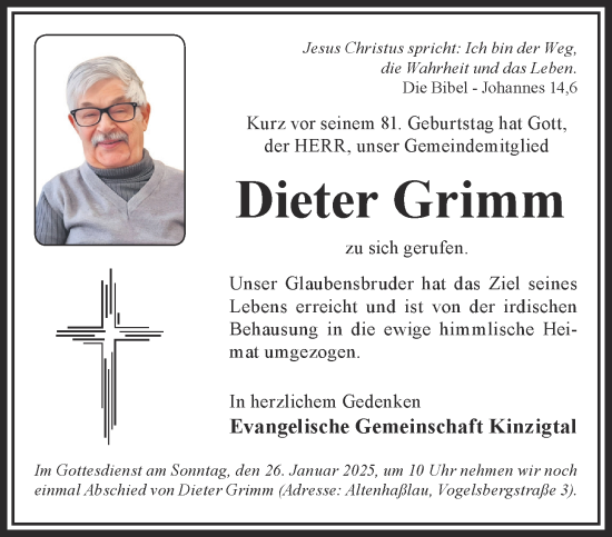 Traueranzeige von Dieter Grimm von Gelnhäuser Neue Zeitung