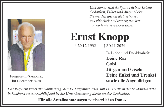 Traueranzeige von Ernst Knopp von Gelnhäuser Neue Zeitung