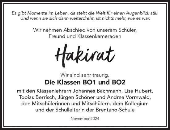 Traueranzeige von Hakirat  von Gelnhäuser Neue Zeitung