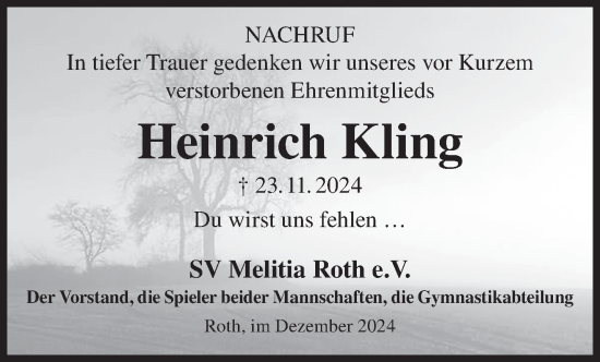 Traueranzeige von Heinrich Kling von Gelnhäuser Neue Zeitung