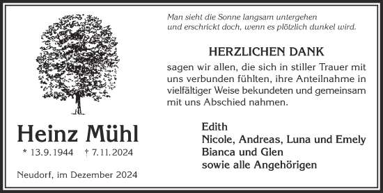 Traueranzeige von Heinz Mühl von Gelnhäuser Neue Zeitung