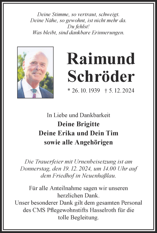 Traueranzeige von Raimund Schröder von Gelnhäuser Neue Zeitung