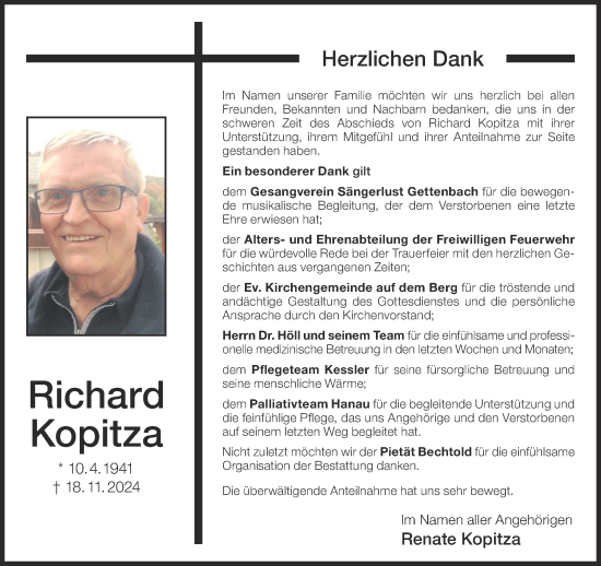 Traueranzeige von Richard Kopitza von Gelnhäuser Neue Zeitung