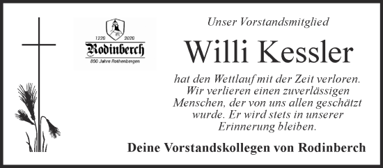 Traueranzeige von Willi Kessler von Mittelhessen-Bote