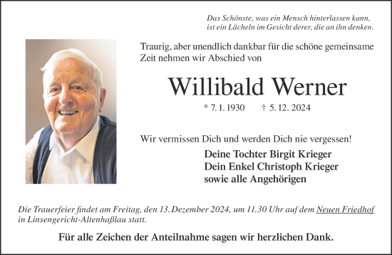 Traueranzeige von Willibald Werner von Gelnhäuser Neue Zeitung