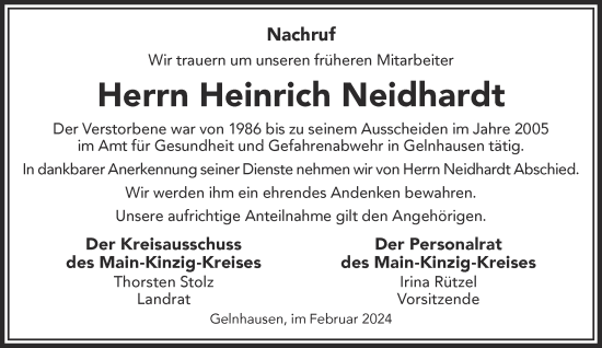 Traueranzeige von Heinrich Neidhardt von Mittelhessen-Bote