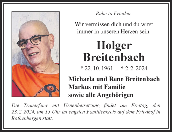 Traueranzeige von Holger Breitenbach von Gelnhäuser Neue Zeitung