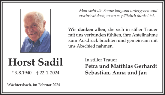 Traueranzeige von Horst Sadil von Gelnhäuser Neue Zeitung